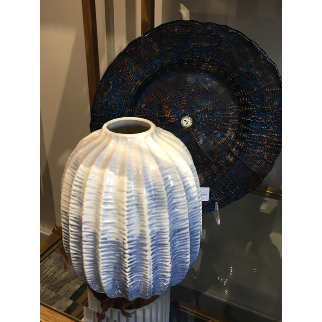 Ribbed Blue Ceramic Vases A Pair Chairish