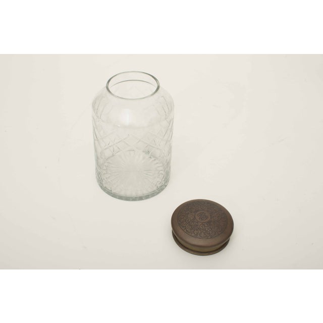 Vintage Etched Glass Jar & Brass Lid Chairish