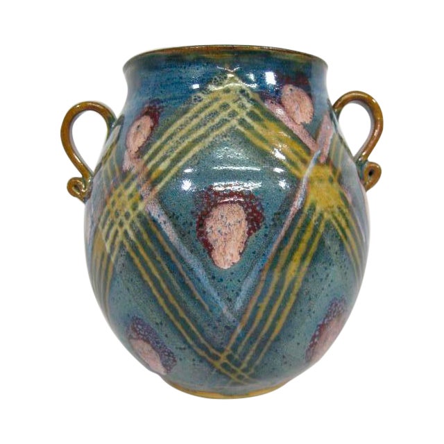 Blue Double Handle Art Pottery Vase Chairish