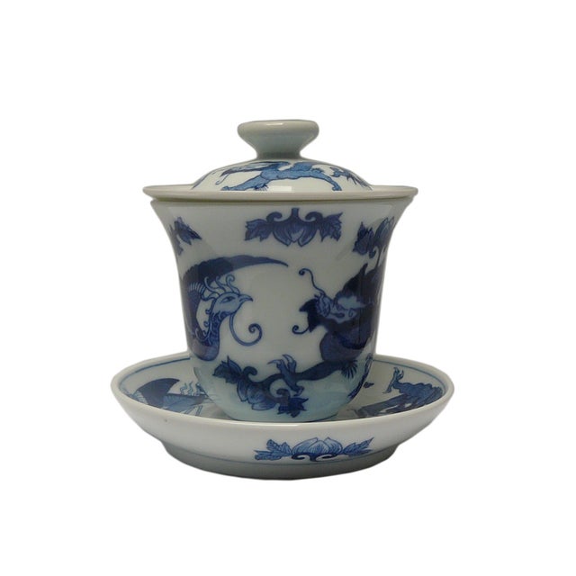 Chinese Blue & White Porcelain Dragon Tea Set | Chairish
