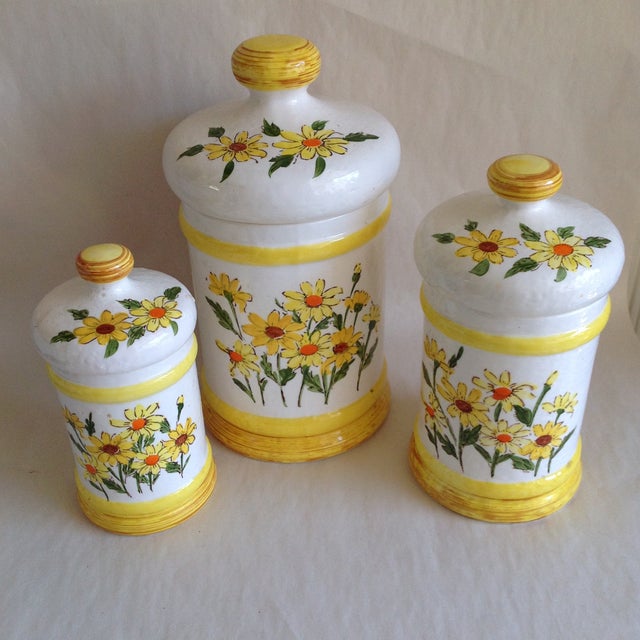 MidCentury Floral Daisy Canister Set of 3 Chairish