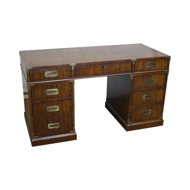 Henredon Walnut Campaign Style Desk | Chairish