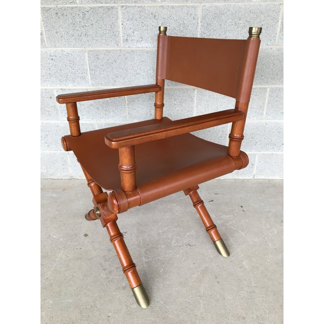 Faux Bamboo Leather Directors Chair W/ Brass Accents Chairish