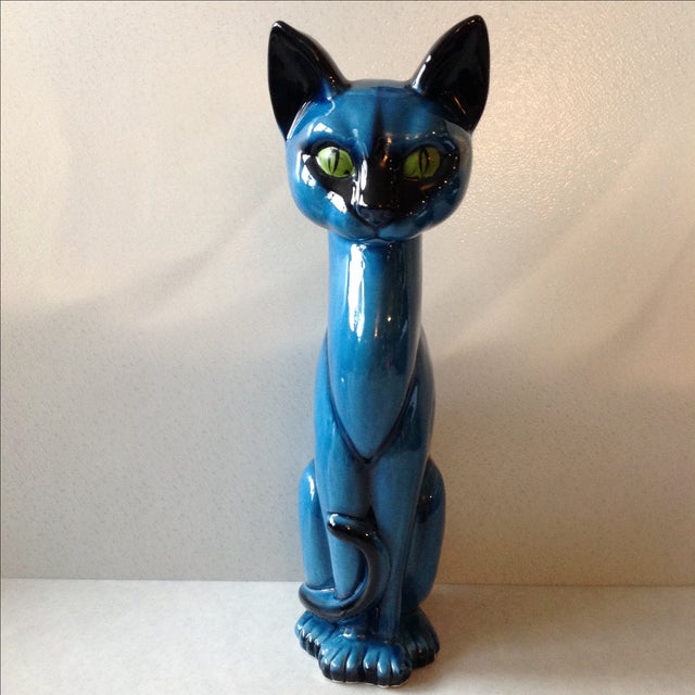 MidCentury Modern Blue Ceramic Pottery Cat Chairish