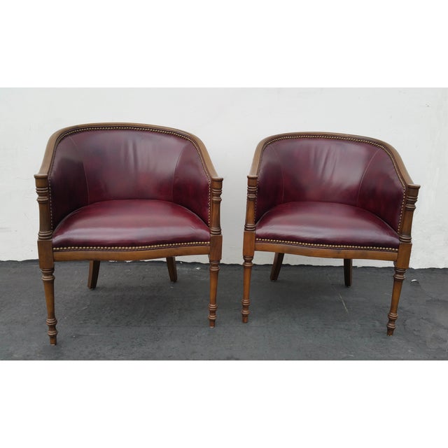 French Burgundy Leather Club Chairs - A Pair | Chairish