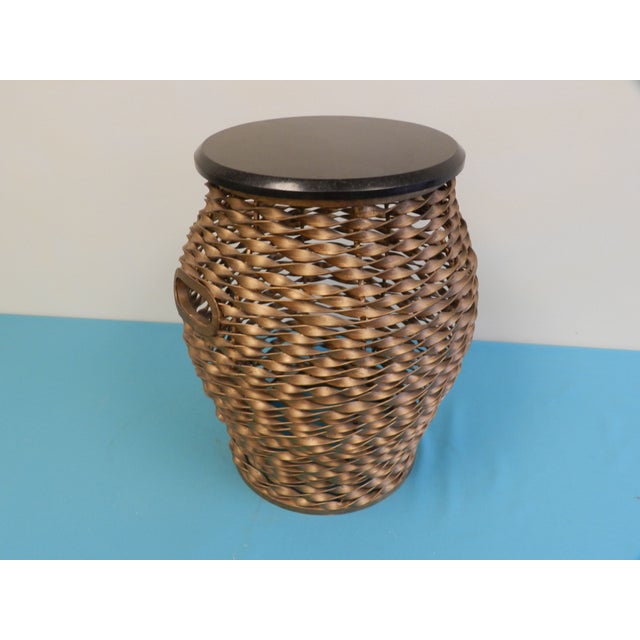 Gold Metal Basket Weave Side Table with Black Top Chairish