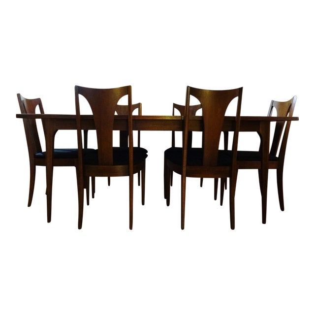 Mid Century Modern Broyhill Brasilia Sculpted Walnut Dining Room Table & 6 Chairs Chairish