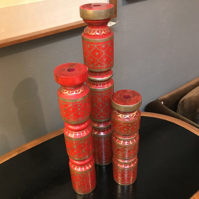 Red and Gold Candlesticks Set of 3 Chairish