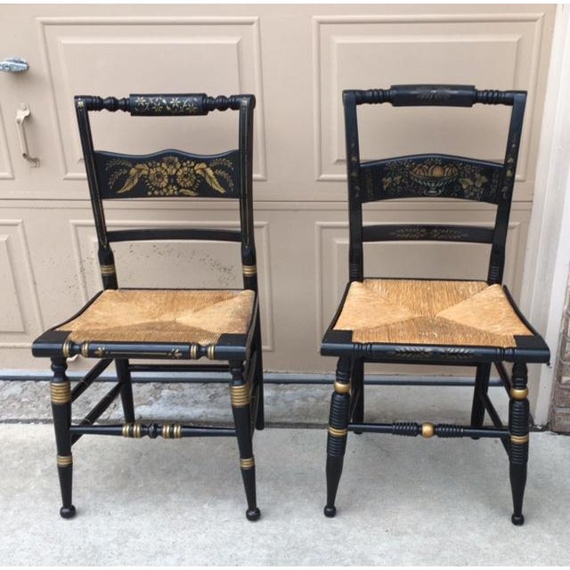 Hitchcock Style Painted Stenciled Rush Chairs 2 Chairish