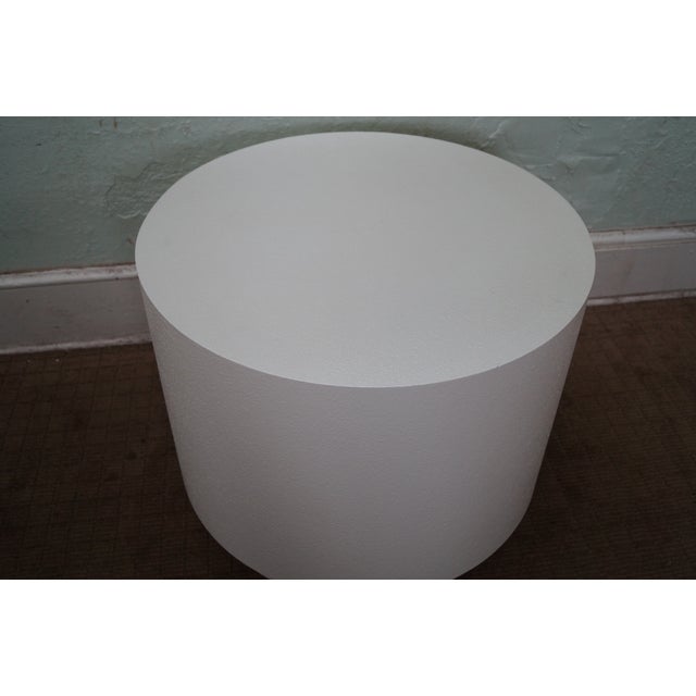 White Cylindrical Pedestal End Tables A Pair Chairish