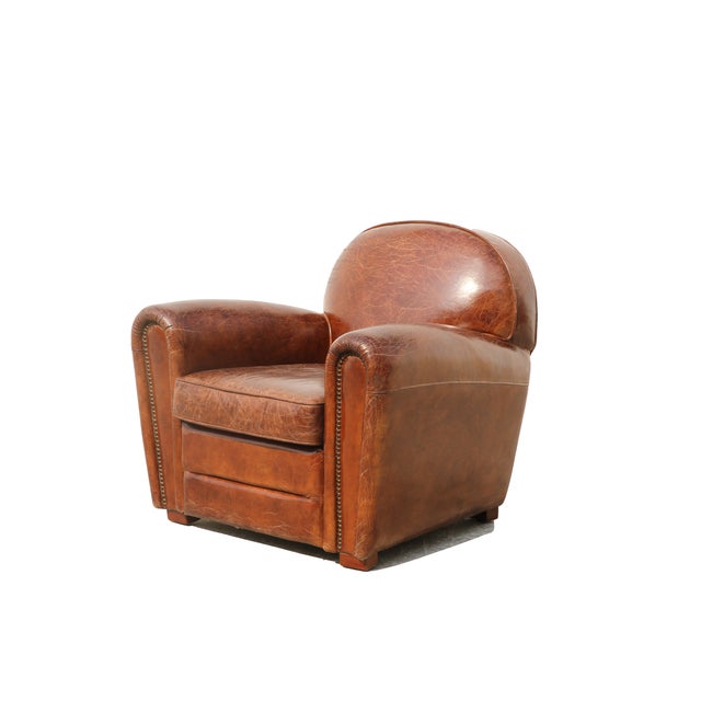 Pasargad Genuine Leather Paris Club Chair Chairish