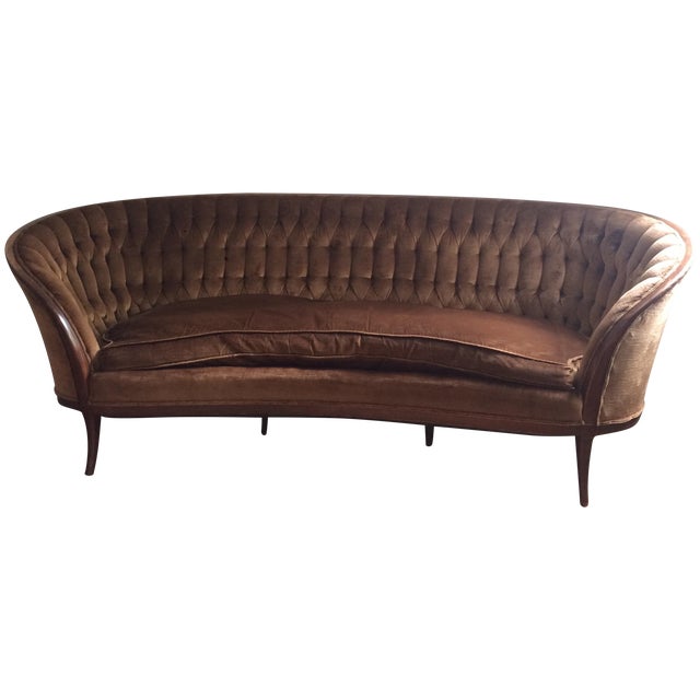 Curved Brown Velvet Tufted Sofa | Chairish