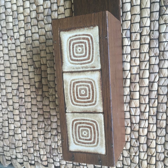 Mid CenturyWood and Ceramic Tile Fireplace Match Holder