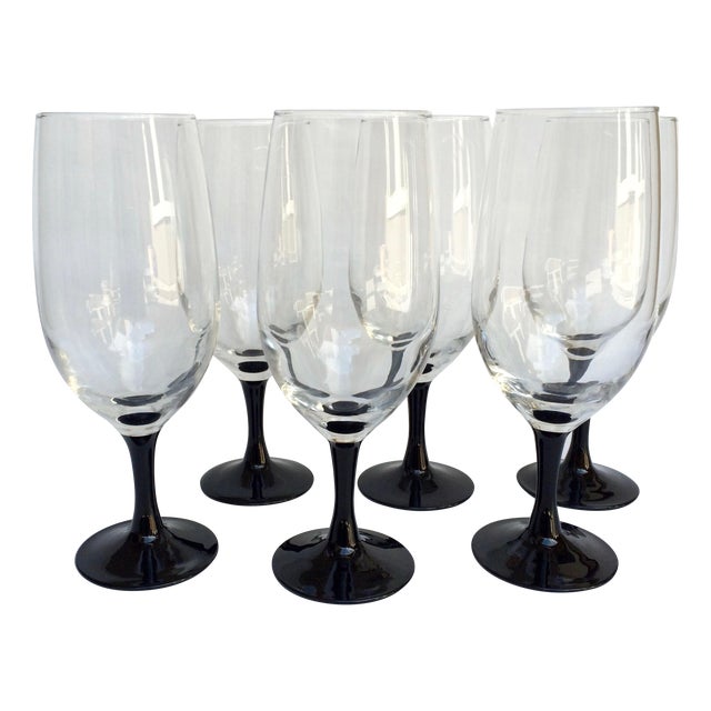 Vintage Luminarc Black Stem Water Goblets 6 Chairish