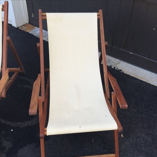 Wood Slingback Canvas Chairs A Pair Chairish