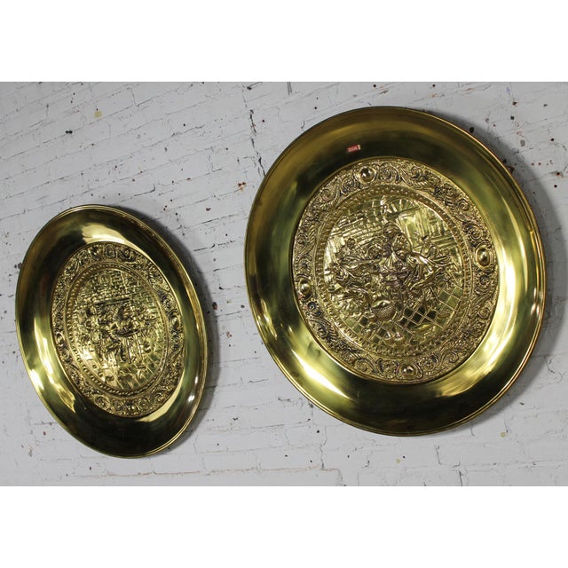 Peerage Brassware Decorative Embossed English Wall Plates a Pair