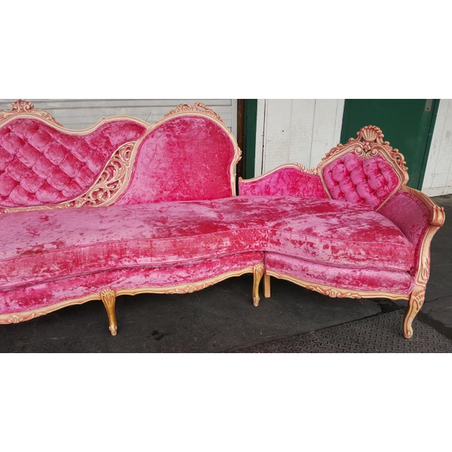 French Provincial Pink Tufted Velvet Sectional Couch Chairish