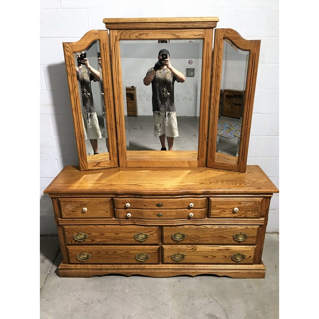 Oak Dresser with TriFold Mirror Chairish