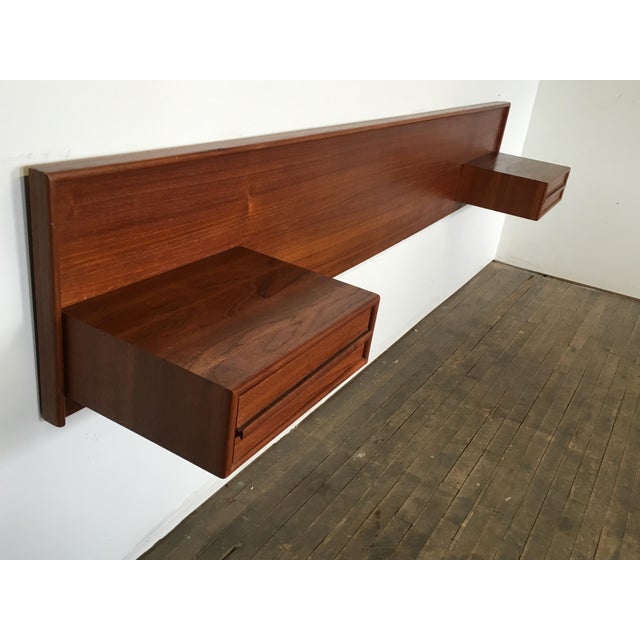 Danish Modern Teak Floating Headboard + Nightstands (Size ...