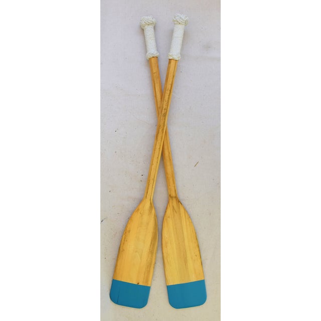 Vintage Nautical Aqua & Gold Wood Boat Oars A Pair Chairish