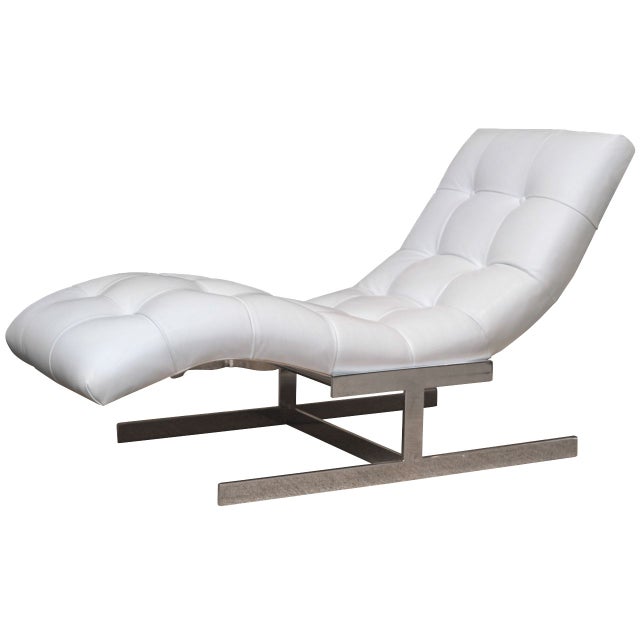 Milo Baughman White Leather Chaise Lounge Chairish