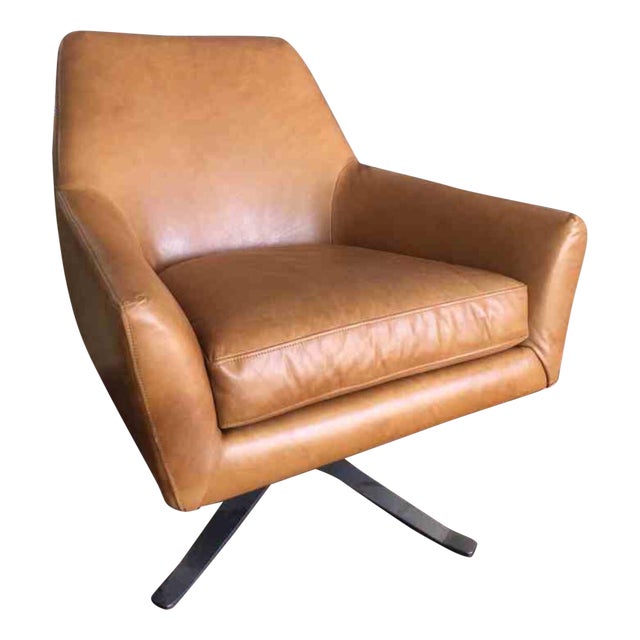 Mid Century Swivel Leather Chair | Chairish