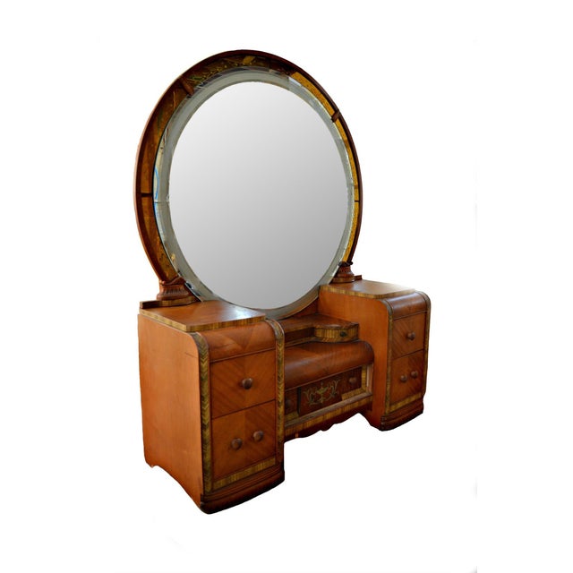 Vintage Art Deco Waterfall Vanity Desk & Mirror Chairish