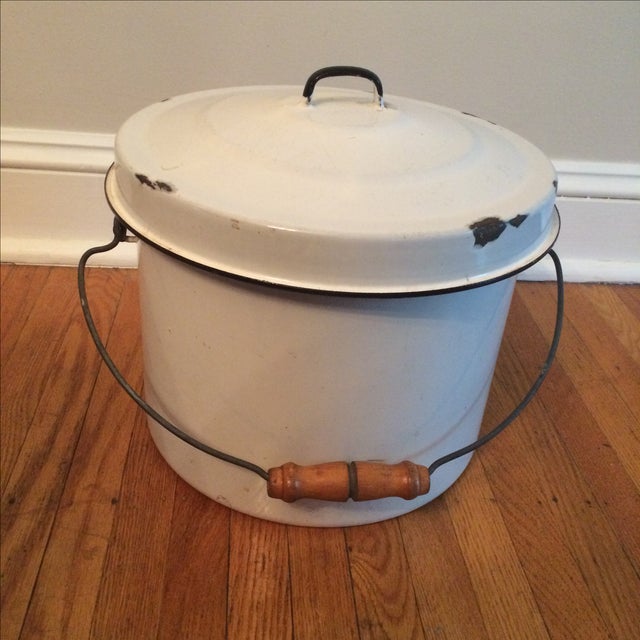 White Enamel Pot with Lid | Chairish