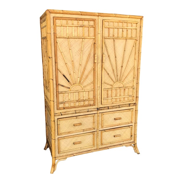 Vintage Rattan Burnt Bamboo Armoire Chairish
