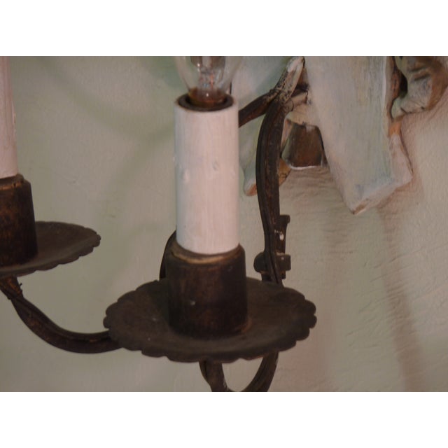 Italian Iron & Painted White Wood Sconces - A Pair | Chairish on White Wooden Wall Sconces id=60975