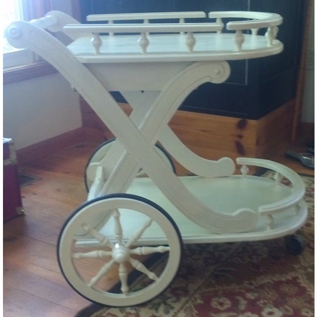 Wooden Tea Cart on Spoke Wheels Chairish