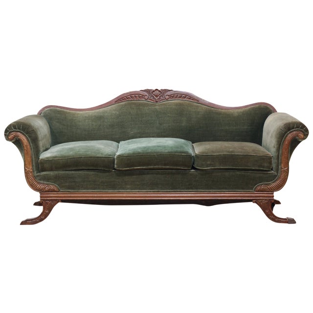 Vintage Green Velvet Sofa | Chairish