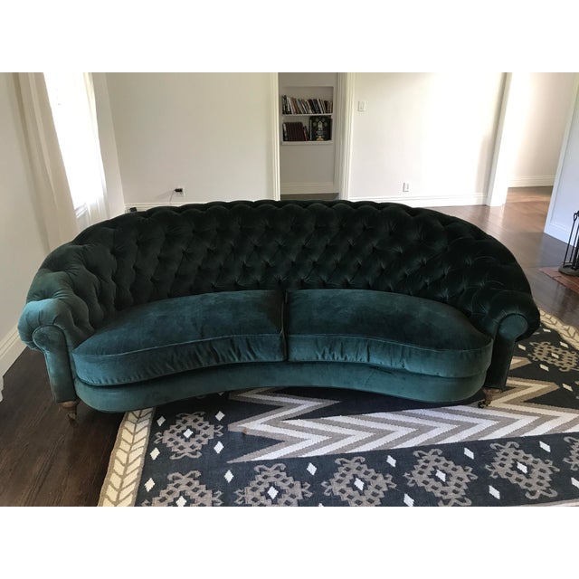 Anthropologie Green Velvet Cadwyn Tufted Sofa | Chairish