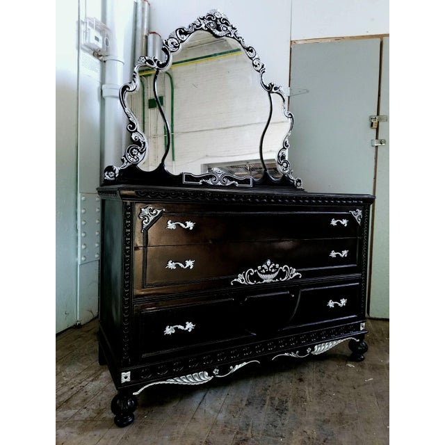 Black & Silver Victorian Dresser & Mirror Chairish
