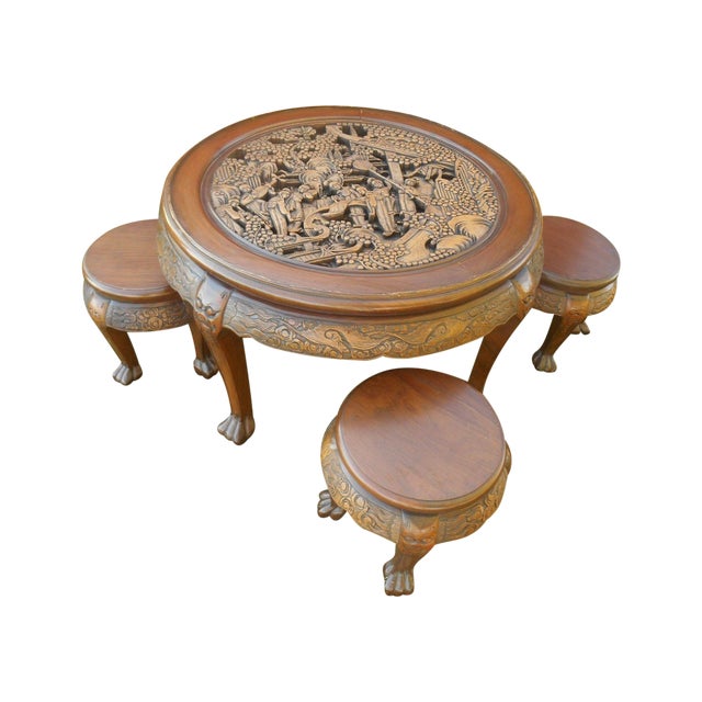 Vintage Japanese Hand Carved Tea Table Dining Set Chairish