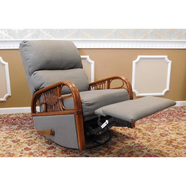 Vintage Early 1990s Rattan Framed Swivel and Rocking Recliner Chair