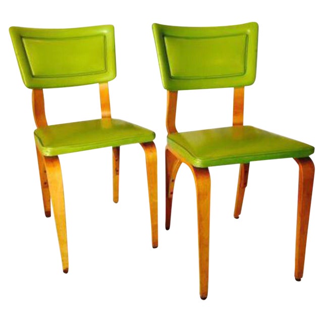 Lime Green Upholstered Thonet Dining Chairs - a Pair | Chairish