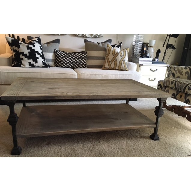 Rustic Gray Wash Wood & Iron Coffee Table | Chairish