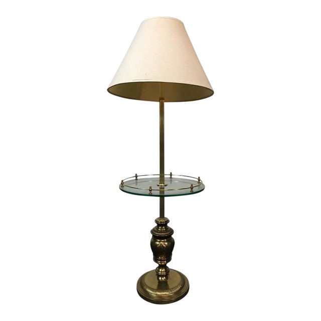 Vintage Brass & Glass Floor Lamp with Side Table Chairish