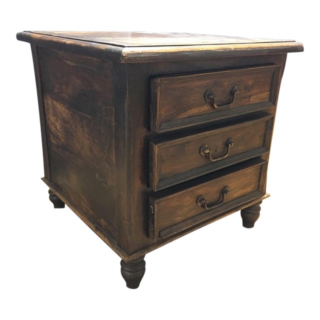 Antique Dark Wooden End Table W/ Three Drawers | Chairish