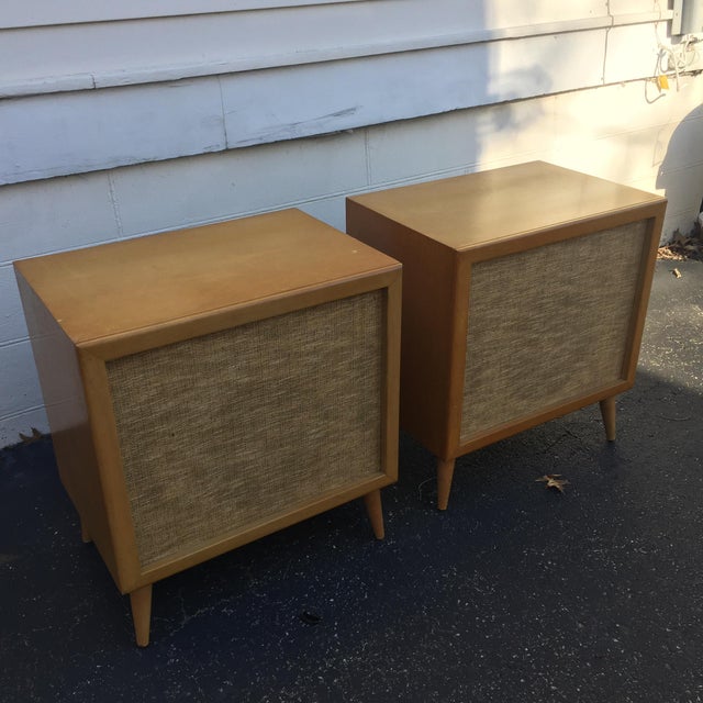 Mid-Century Modern Speakers Birch Wood Cabinets | Chairish