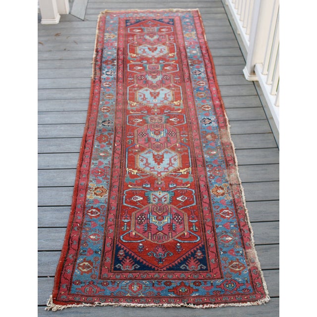 Antique Persian Red & Blue Runner Rug 3' x 9'11" Chairish