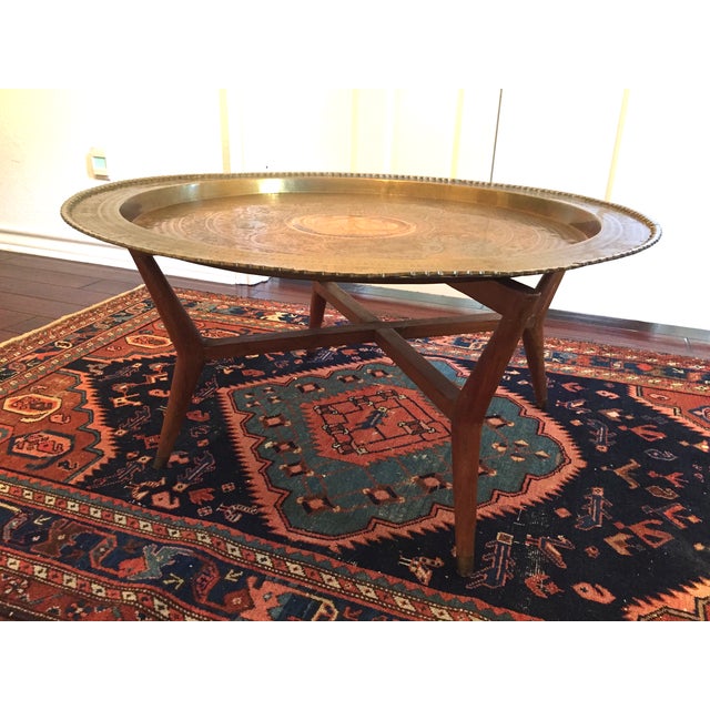 Large MCM Oriental Brass Tray Table Chairish