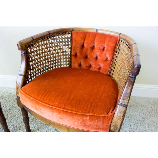 Faux Bamboo Cane Back Barrel Chairs Pair Chairish