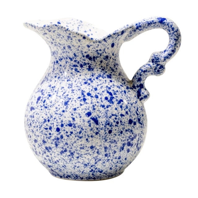 Vintage Blue Speckled Ceramic Pitcher Chairish