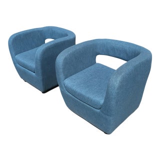 Mid-Century Teal Blue Club Chairs - a Pair