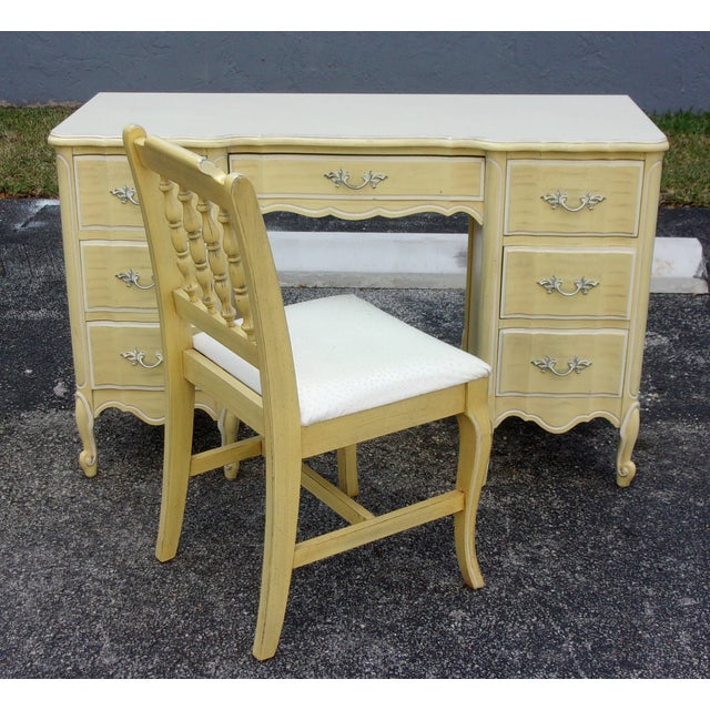 French Country 7Drawer Desk With Chair Chairish