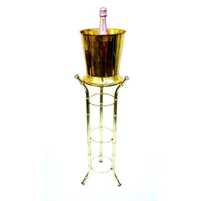 Brass Faux Bamboo Champagne Chiller & Stand Chairish