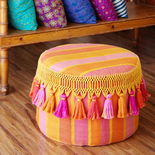 Boho Chic Striped Tassel Pouf Chairish