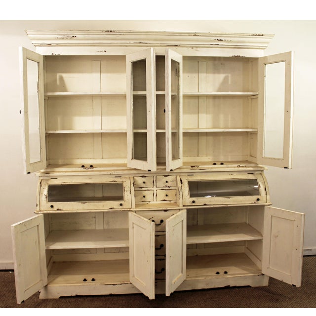 Large Country French Rustic Distressed White Bread Cupboard Chairish